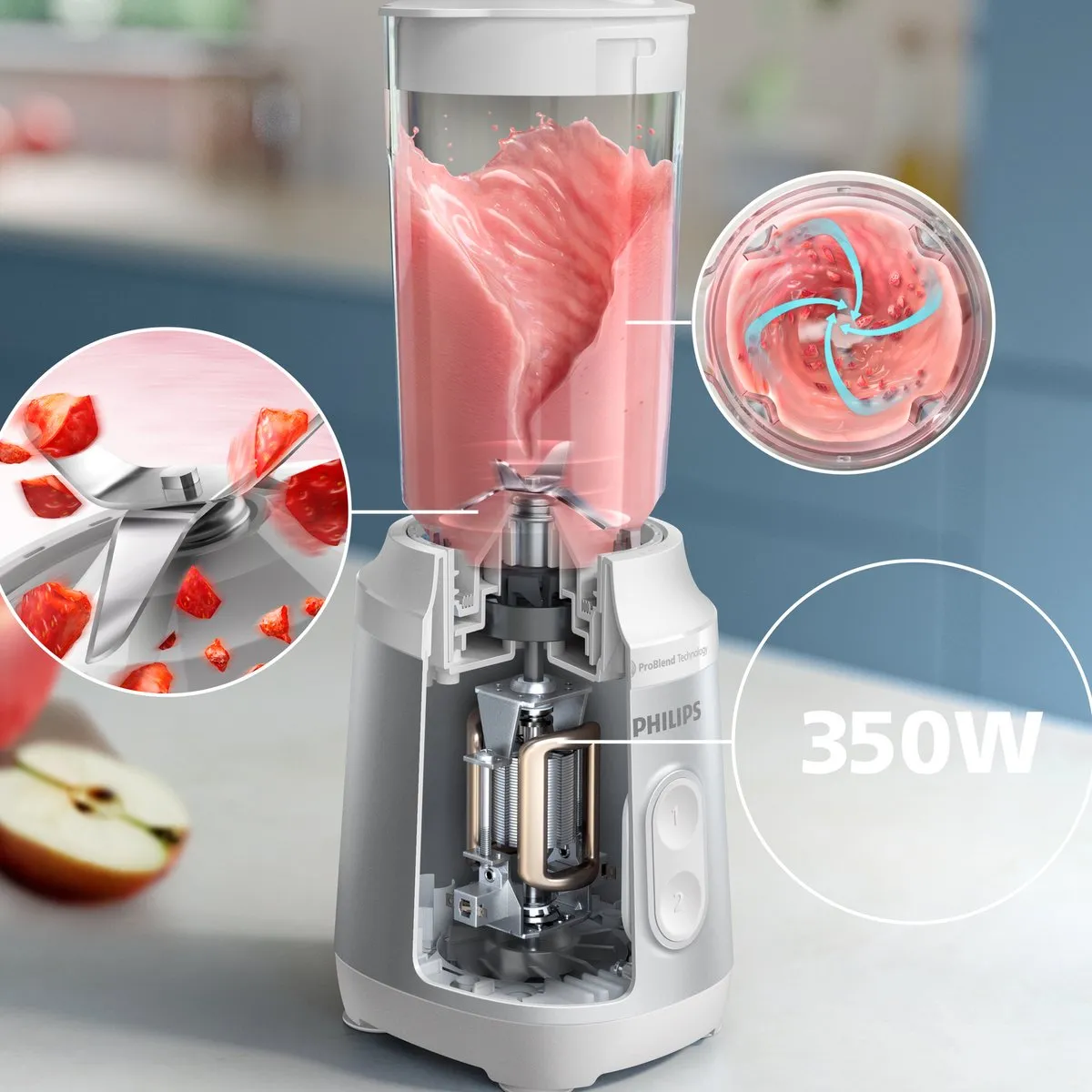 Philips 3000-serie Mini blender HR2510/90 - 0,6 L - 350W - Wit/Zilver