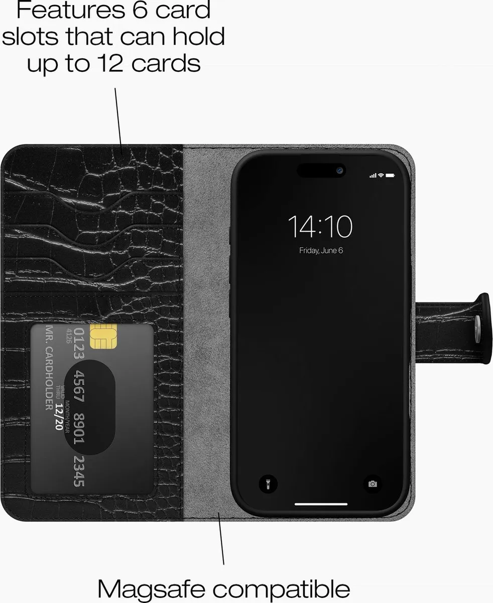 iDeal of Sweden Magnet Wallet Magsafe iPhone 16 Pro Max - 6 Pasjes - Black Croco - afbeelding 6 van 6