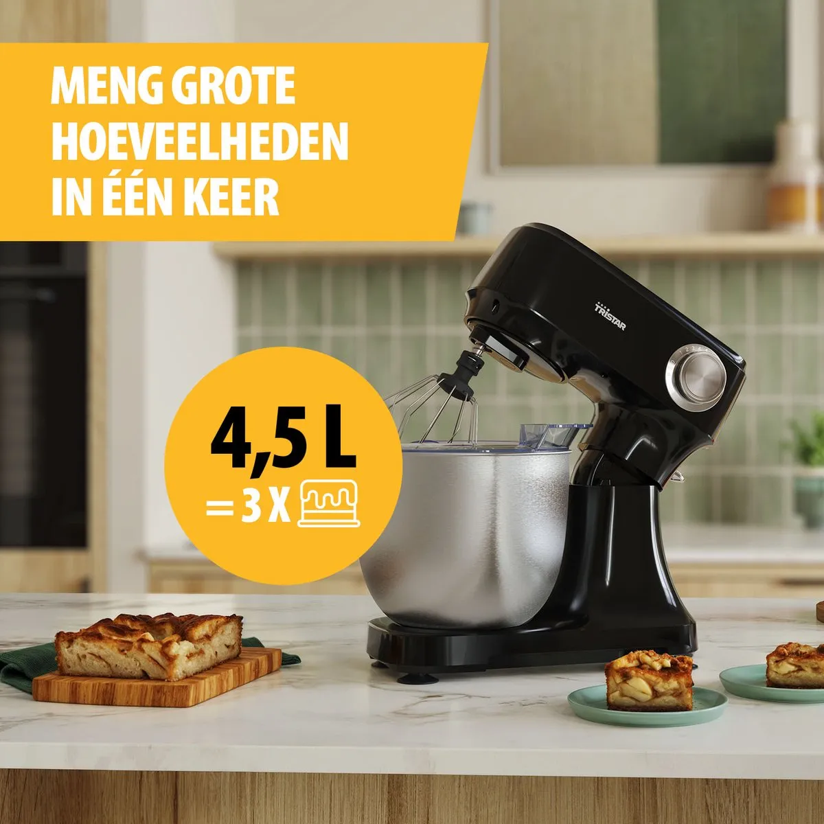 Tristar Keukenmachine 800W - 4,5L RVS Mengkom - 12 Programma's Zwart