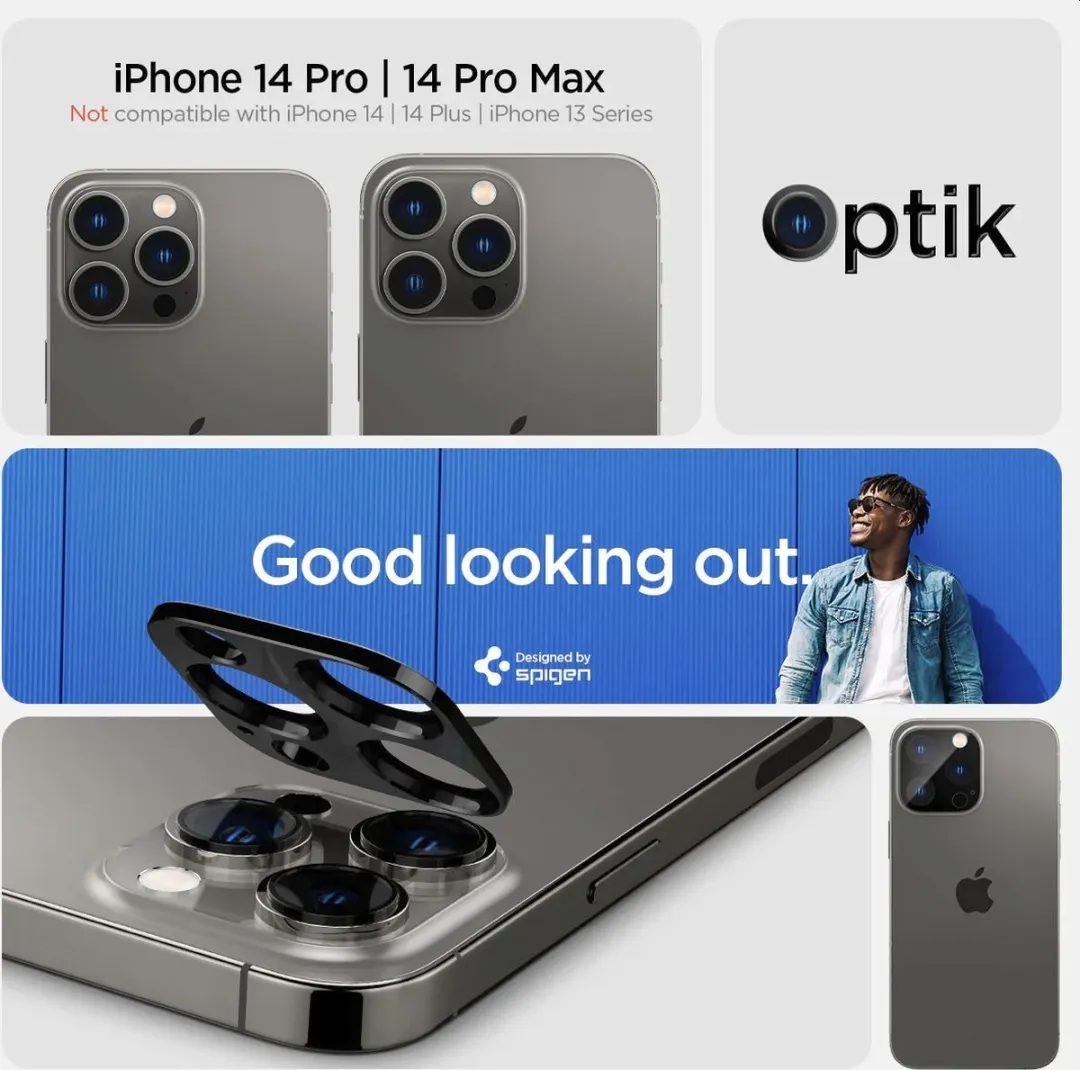 Spigen iPhone 14 Pro/Pro Max Camera Lens Glasbeschermer - 2 Stuks - Zwart - afbeelding 6 van 6