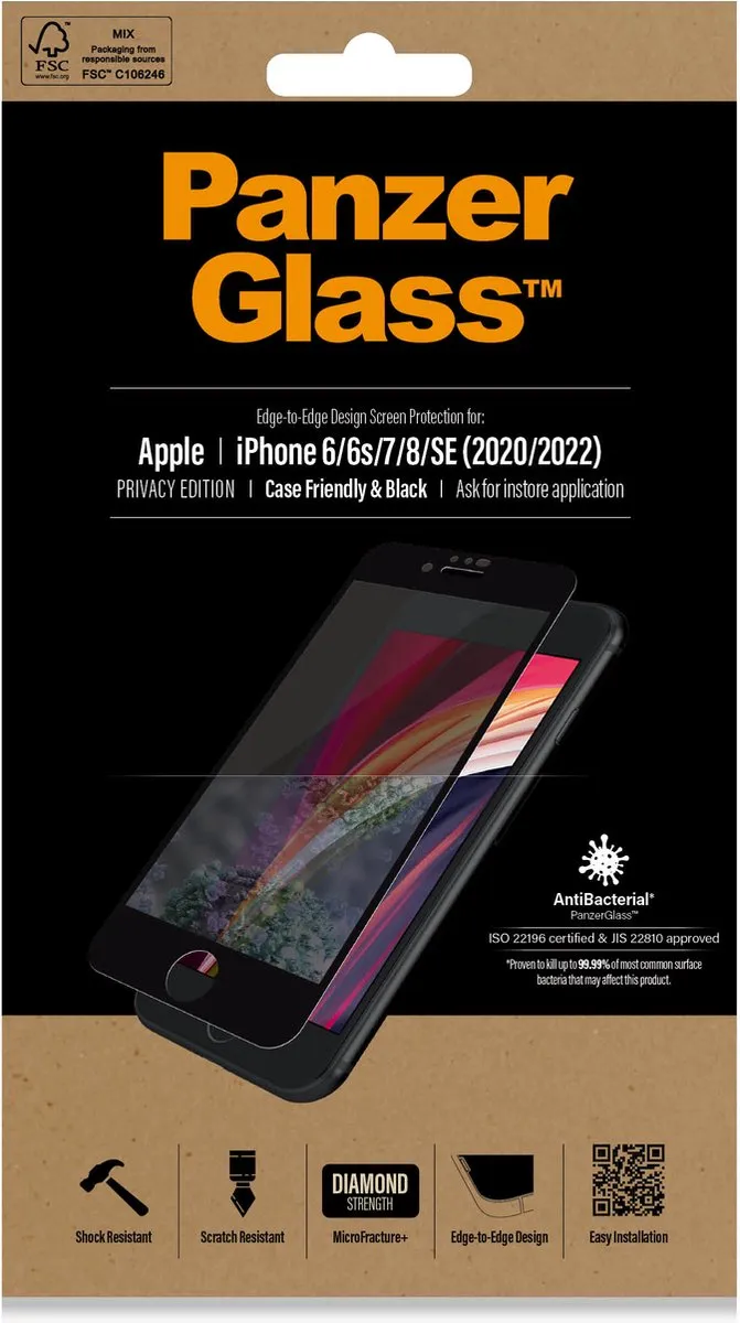 PanzerGlass iPhone SE (2020) Ultra-Clear Glasbeschermer - Zwart
