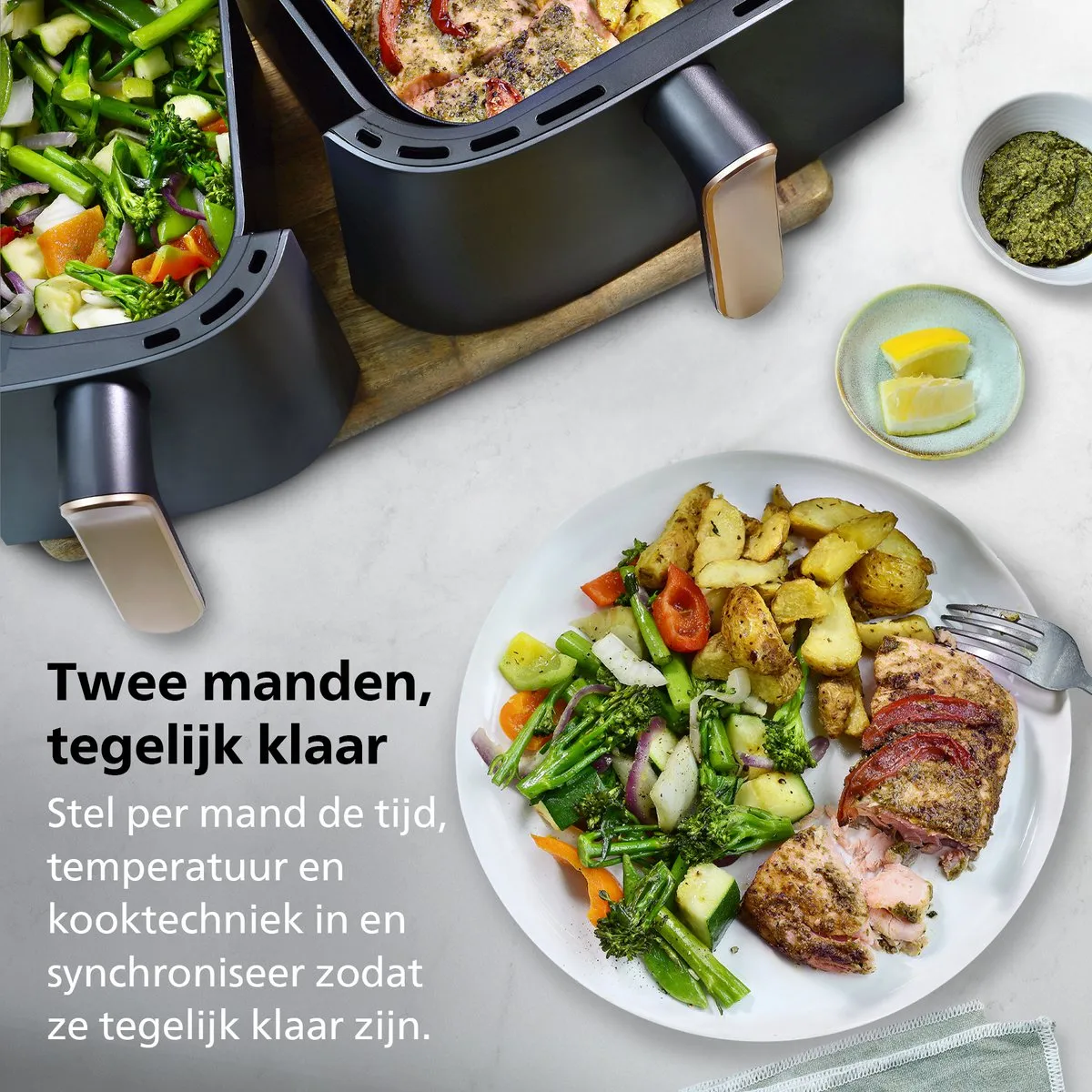Philips 3000 Series NA351/00 Dual Airfryer 9L - Zwart/Zilver
