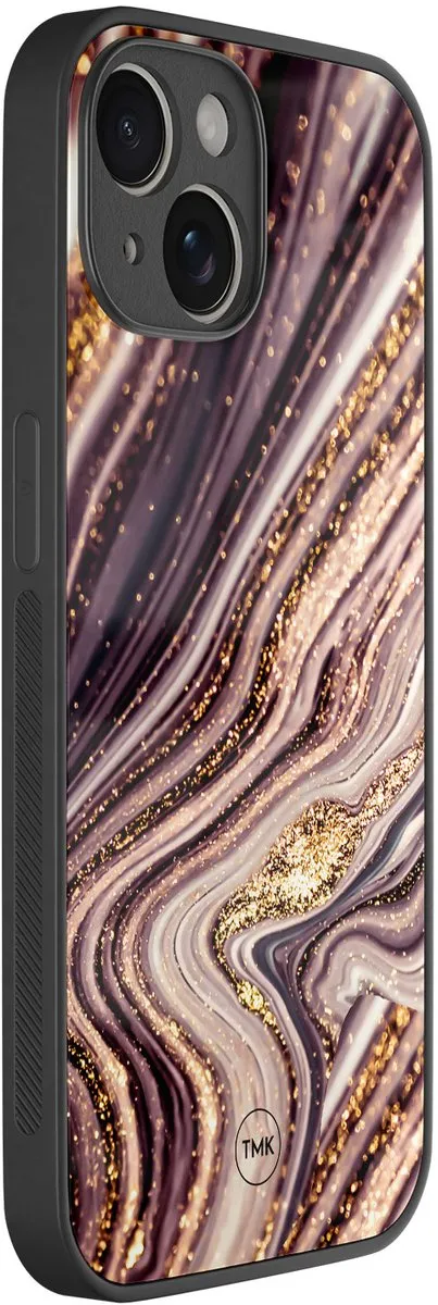 Casevibes iPhone 14 Hoesje Golden Pink Marble - Roze