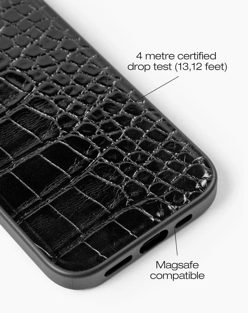 iDeal of Sweden Vegan Leather Case MagSafe iPhone 13/14/15/16E - Zwart Croc