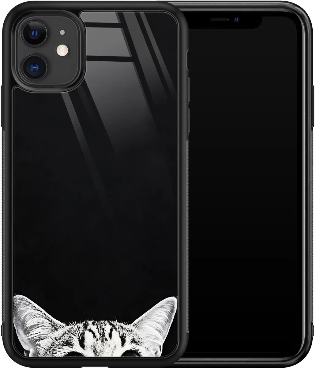 Casevibes iPhone 11 Hoesje - Kat Kiekeboe Print - Zwart