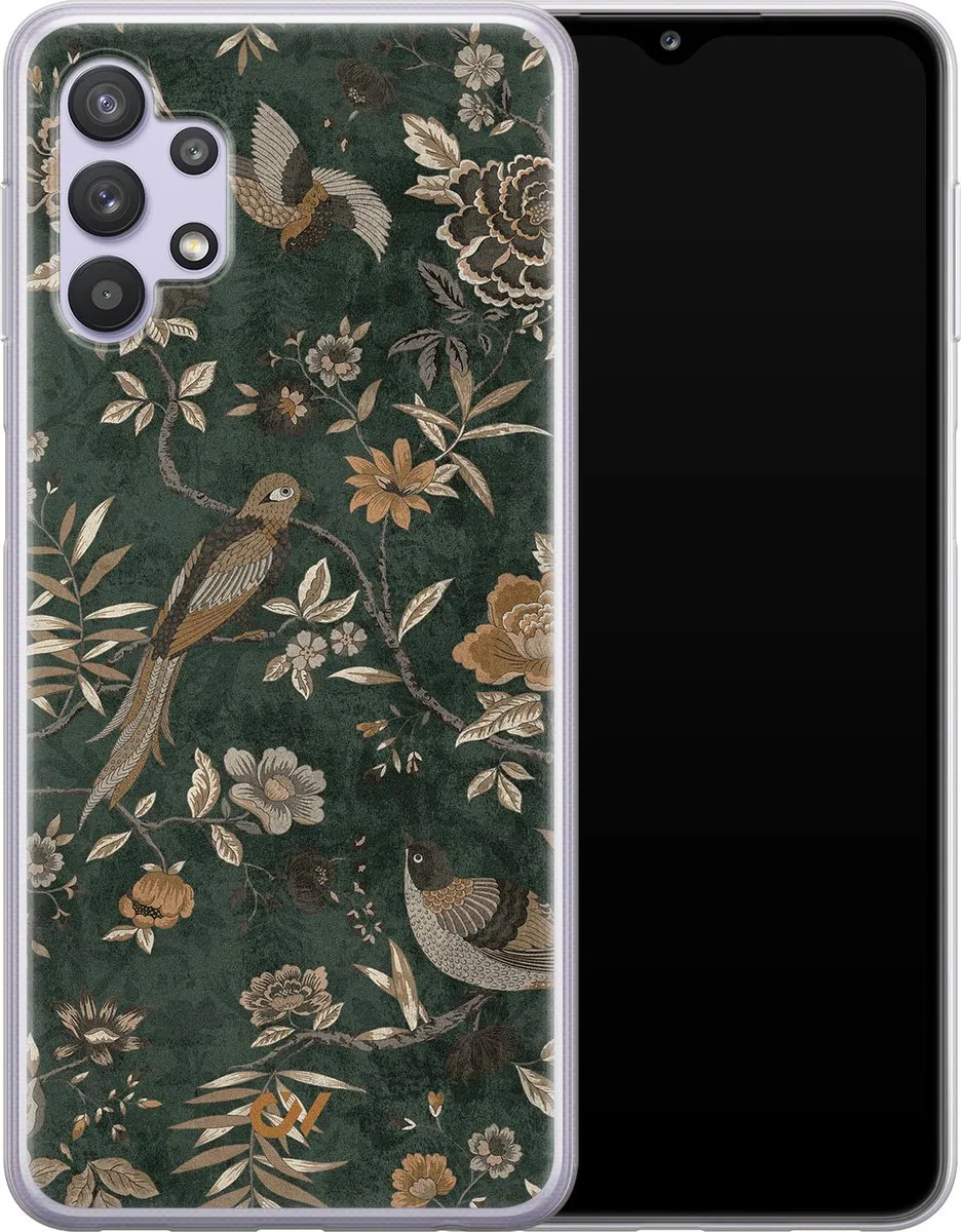 Casevibes Galaxy A32 5G Hoesje - Groen - Khaki Golden Flowers