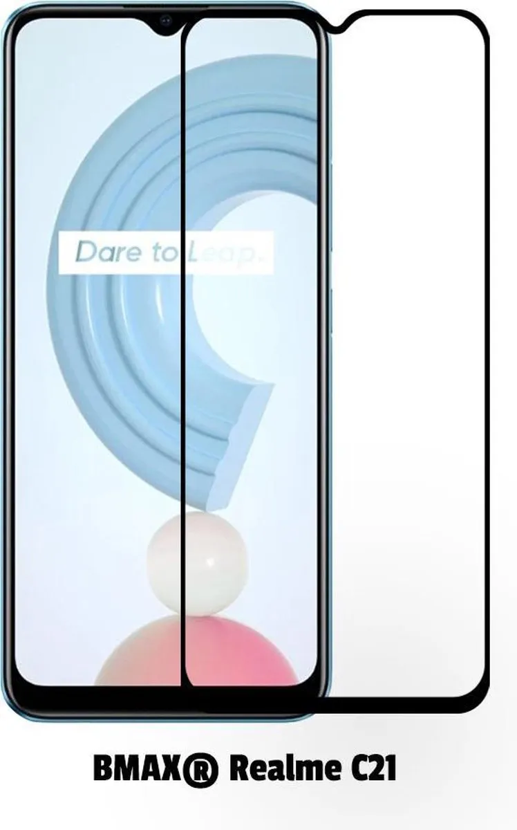 BMAX Realme C21 Screenprotector - 2 Stuks - Full Cover - Zwart