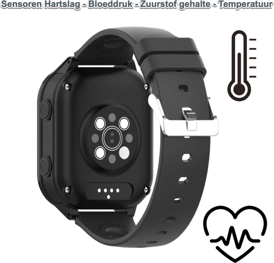 GPSHorlogeKids Edge Pro GPS Horloge - 4G Videobellen - Hartslag & Temperatuur - Zwart