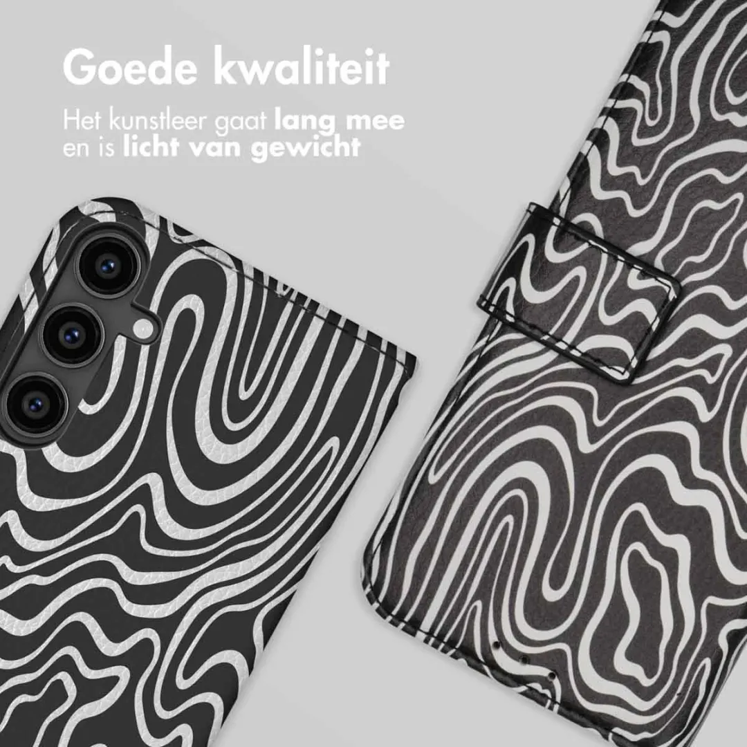 imoshiion Galaxy S23 FE Boekenkast Hoesje - 3 Pasjes - Black & White