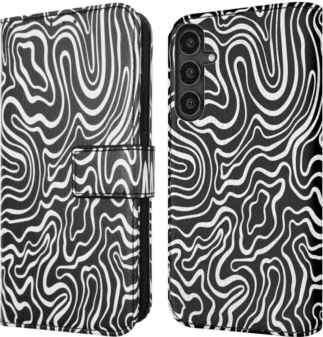 imoshiion Galaxy S23 FE Boekenkast Hoesje - 3 Pasjes - Black & White