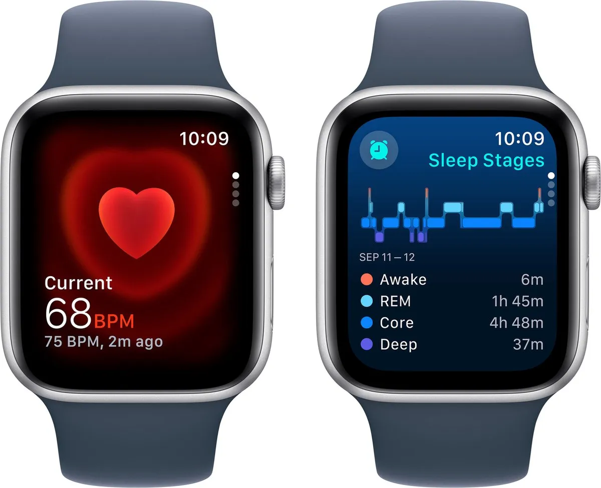 Apple Watch SE 44mm Zilver Storm Blue Band