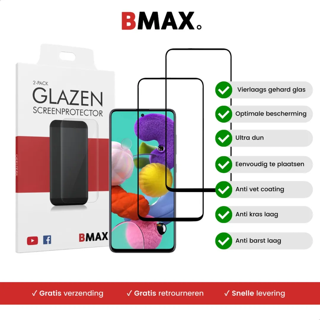 BMAX Glas Screenprotector Samsung Galaxy A71 - 2 Stuks