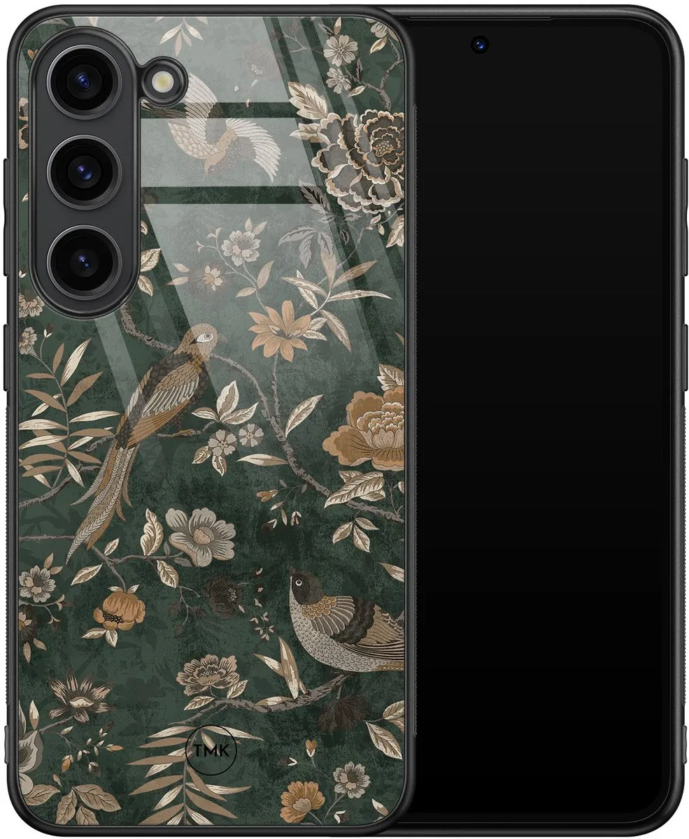Casevibes Hoesje Samsung Galaxy S23 - Groen Khaki Golden Flowers