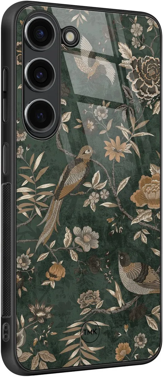 Casevibes Hoesje Samsung Galaxy S23 - Groen Khaki Golden Flowers