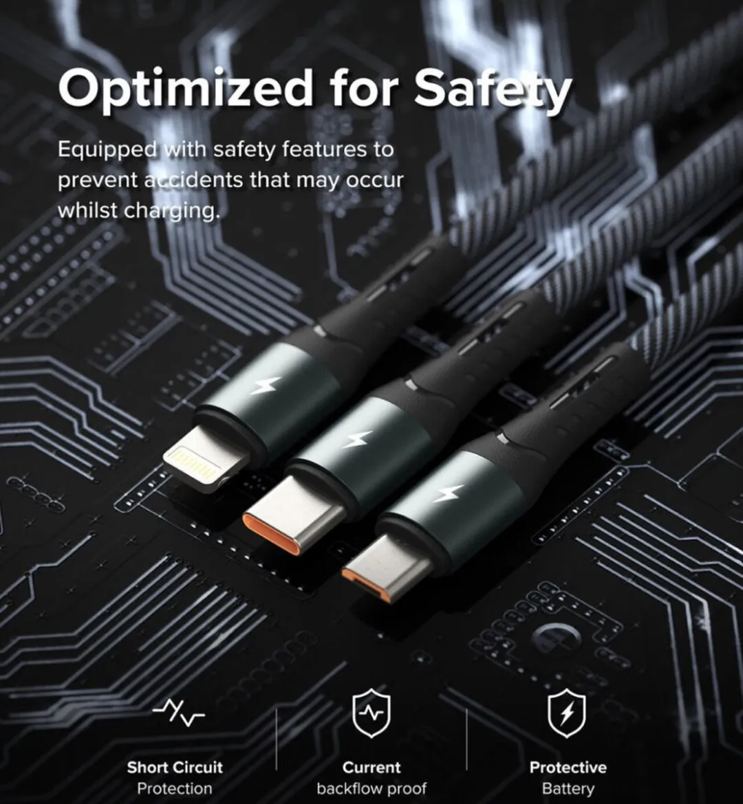 Ringke 3-in-1 USB-kabel 1.2M - Zwart