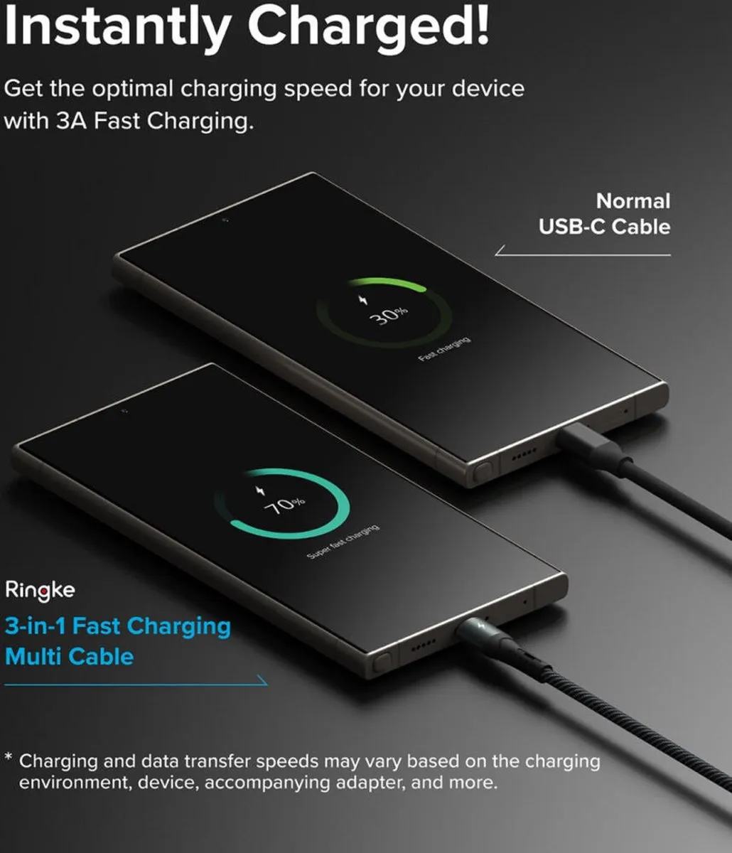 Ringke 3-in-1 USB-kabel 1.2M - Zwart