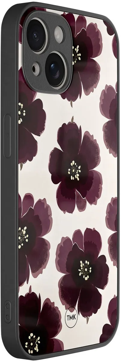 Casevibes iPhone 13 Hoesje - Paars Burgundy Flowers - TPU Glossy
