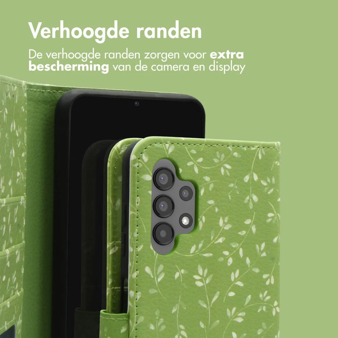 imosHion Hoesje Samsung Galaxy A13 4G - Green Flowers - 3 Pasjes