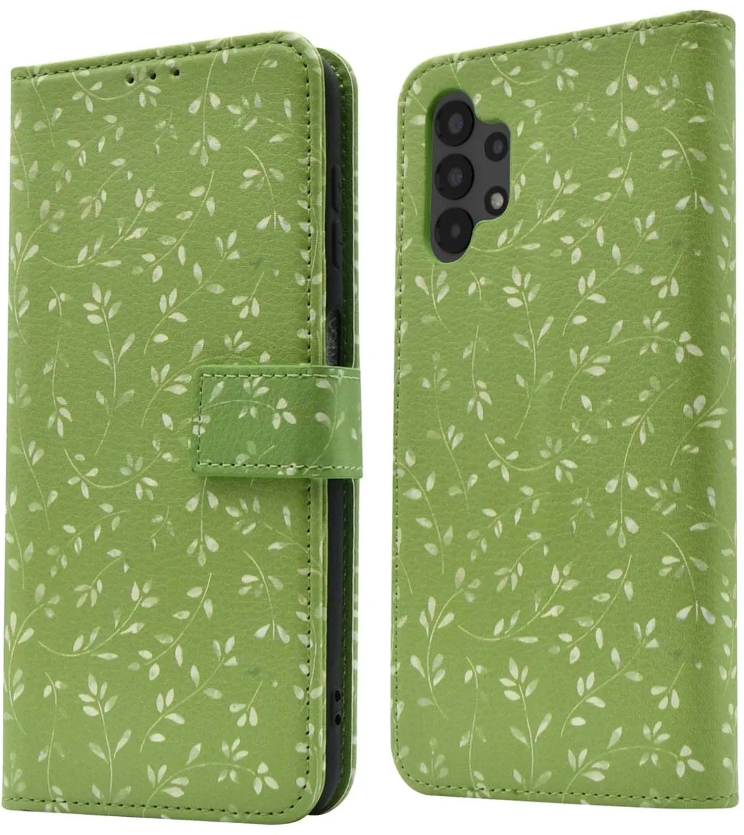imosHion Hoesje Samsung Galaxy A13 4G - Green Flowers - 3 Pasjes