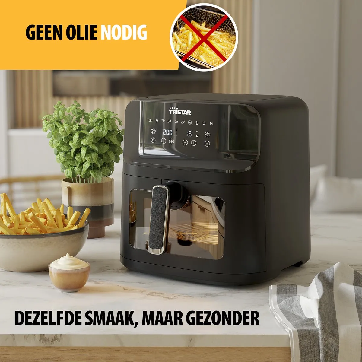 Tristar Airfryer FR-9039 - Heteluchtfriteuse - Zwart - 7.5 liter - PFAS vrij - 1700W - 10 voorgeprogrammeerde programma’s