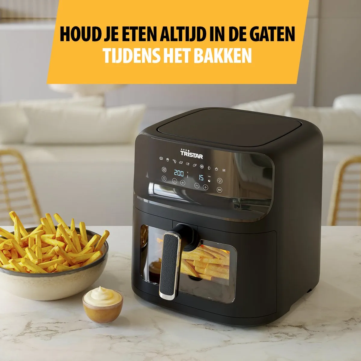 Tristar Airfryer FR-9039 - Heteluchtfriteuse - Zwart - 7.5 liter - PFAS vrij - 1700W - 10 voorgeprogrammeerde programma’s