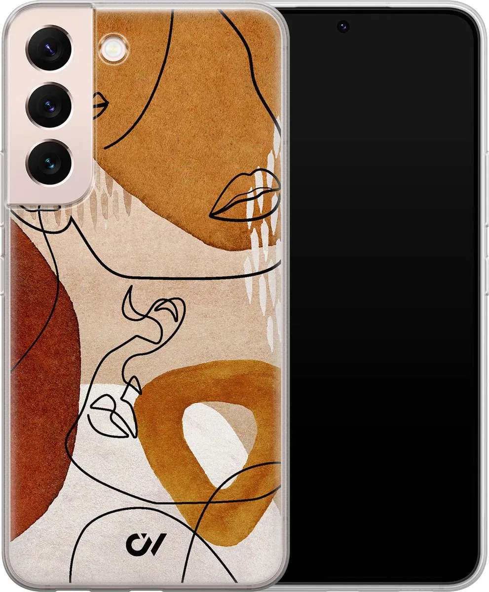 Casevibes Samsung Galaxy S22 Hoesje - Abstract Shape Faces - Bruin