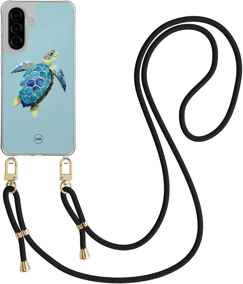 Casevibes Telefoonhoesje A56 Schildpad Blauw - Crossbody met Koord