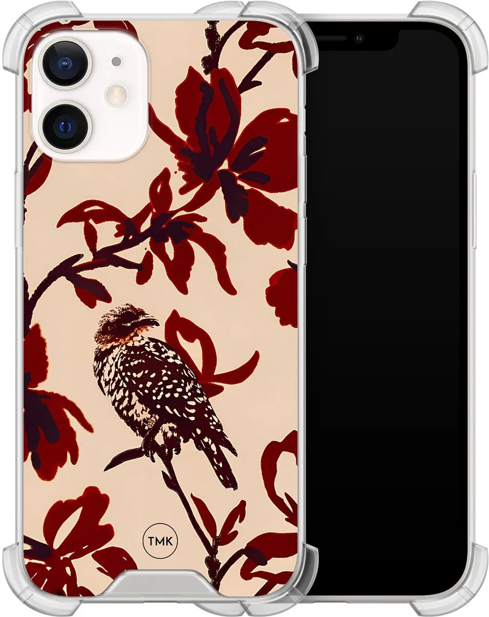 Casevibes iPhone 12 Mini Shockproof Hoesje A/i12m/S/002 - Rood Bloemen