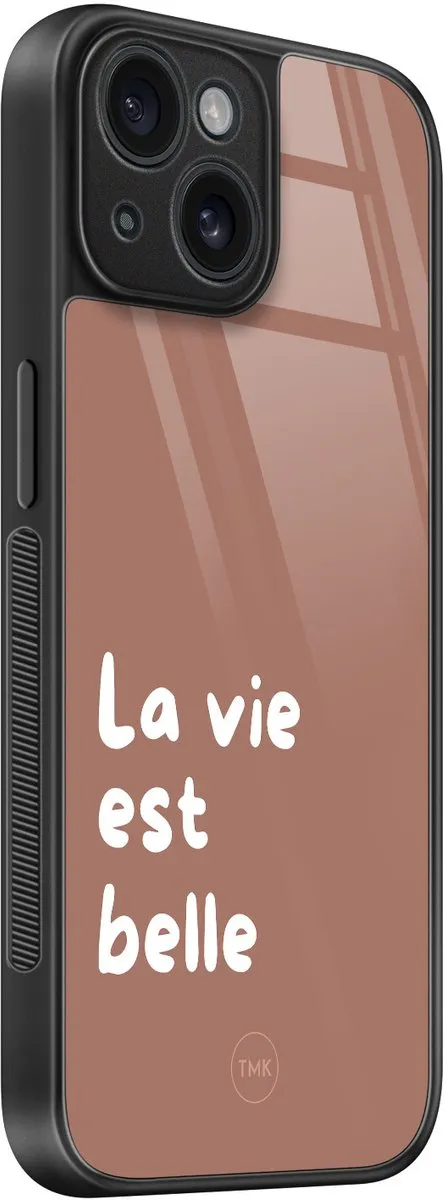 Casevibes iPhone 15 Hoesje - Bruin La Vie Est Belle - TPU Glossy