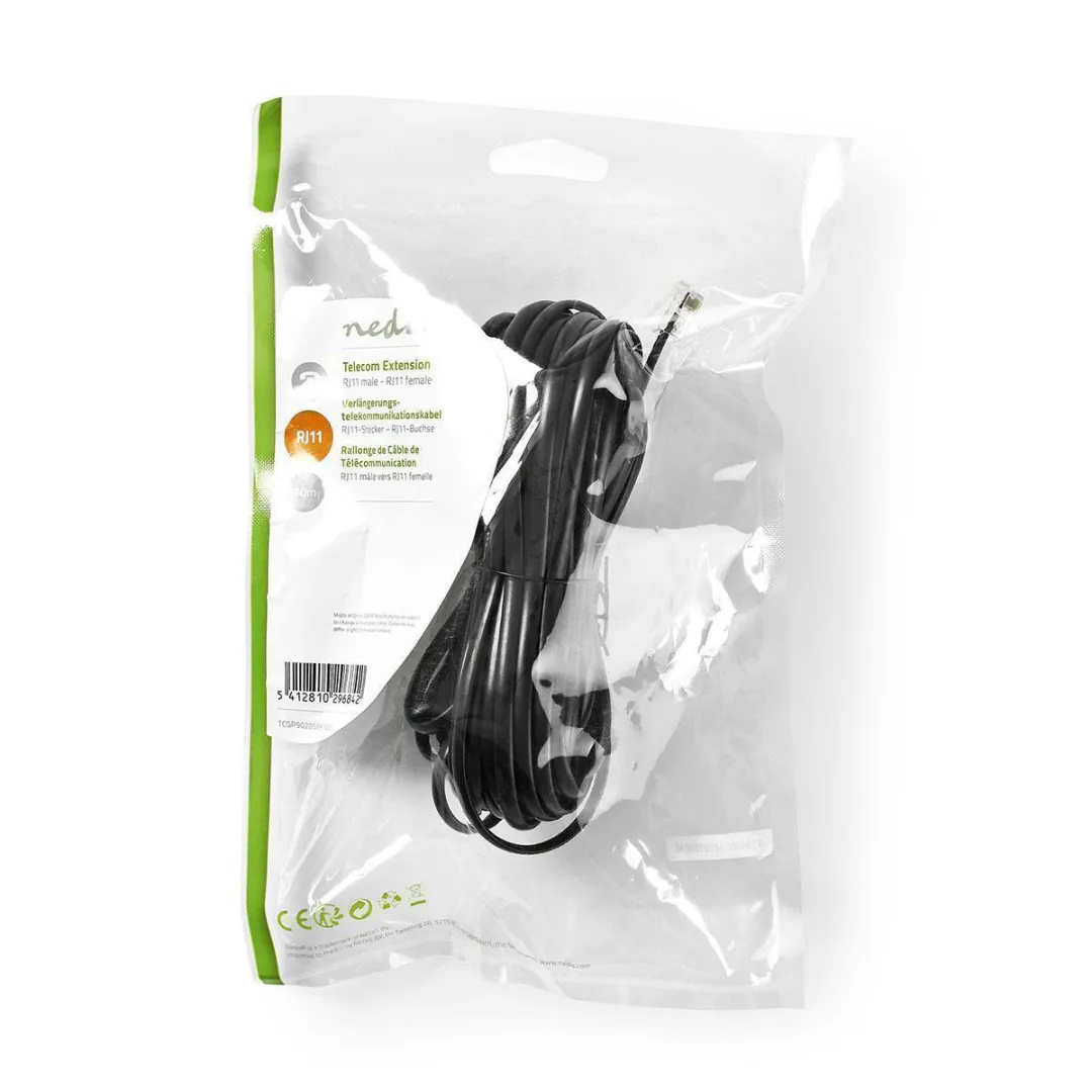 Nedis TCGP90205BK100 Telecomkabel RJ11 - 10m - Zwart