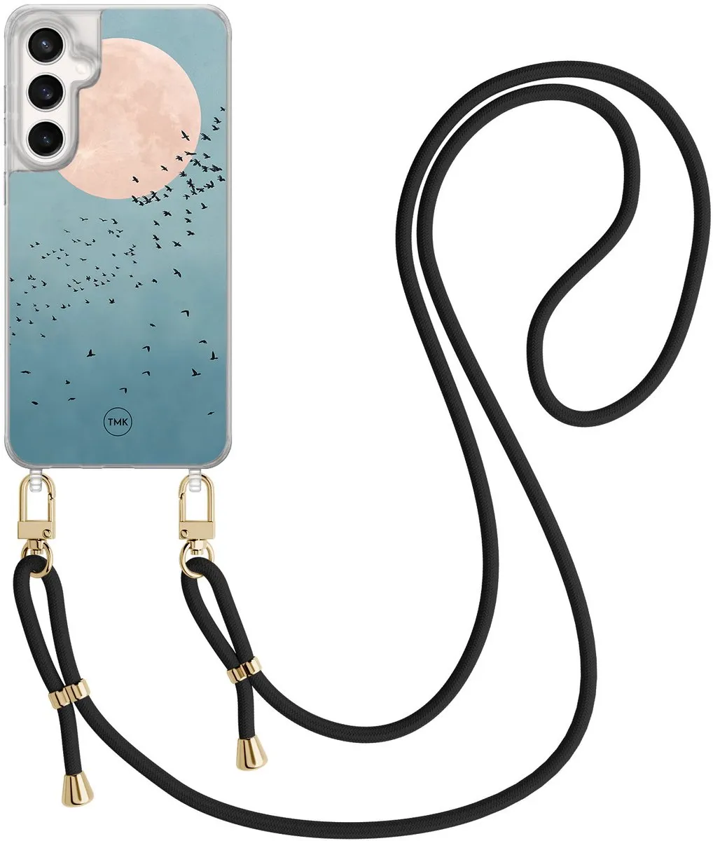 Casevibes S24 FE Telefoonhoesje - Blauw Crossbody - Moon Birds Print - CV/S/S24FE/C/021