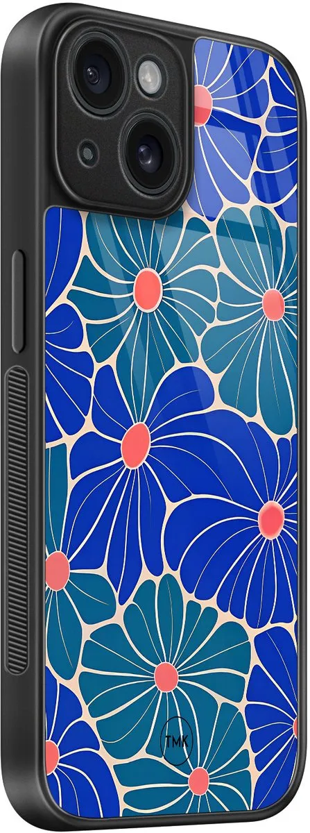 Casevibes iPhone 15 Hoesje Indigo Bloemen - Blauw - TPU Luxe