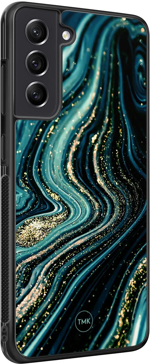 Hoesje geschikt voor Samsung Galaxy S21 FE - Blue marble waves - Blauw - TPU case - Marmer - Hardcase zwart telefoonhoesje