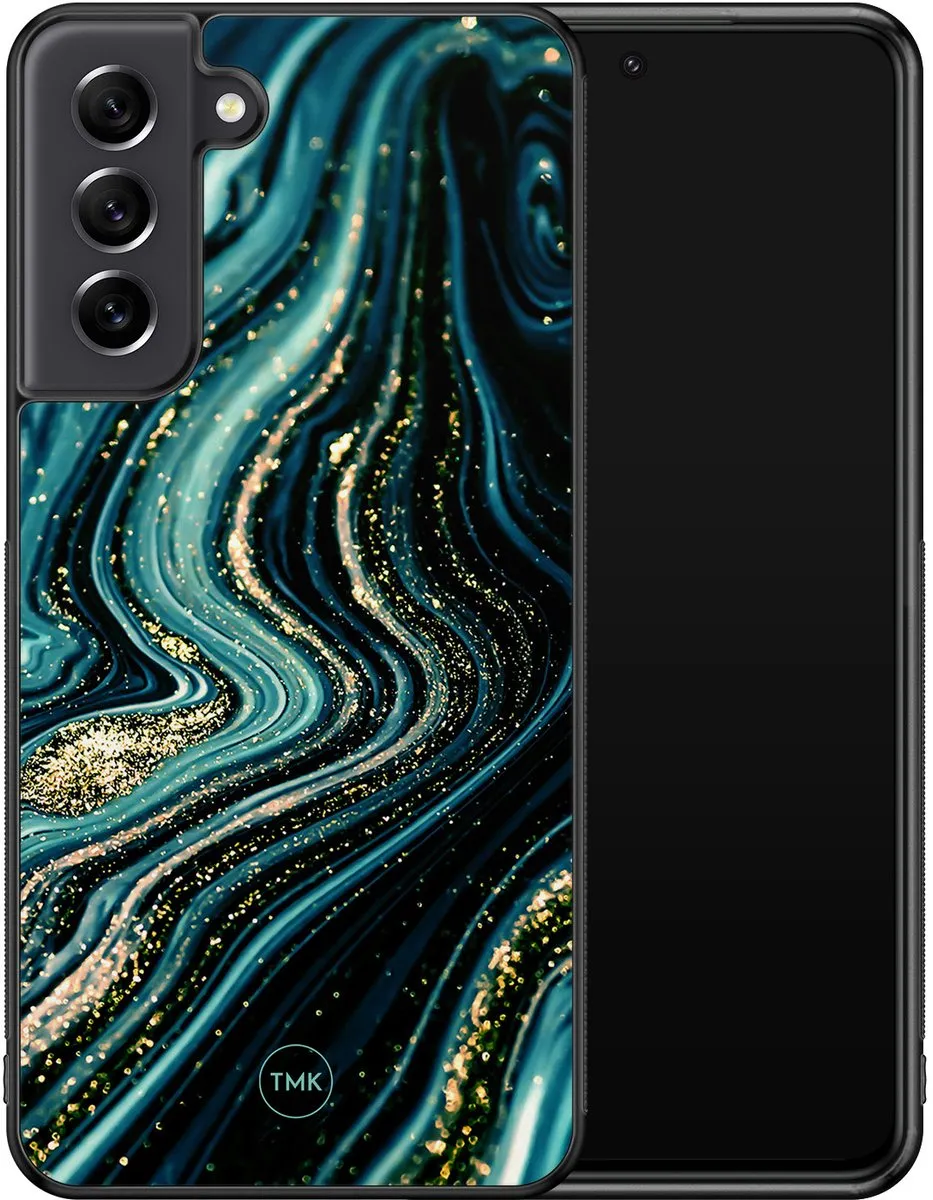 Hoesje geschikt voor Samsung Galaxy S21 FE - Blue marble waves - Blauw - TPU case - Marmer - Hardcase zwart telefoonhoesje