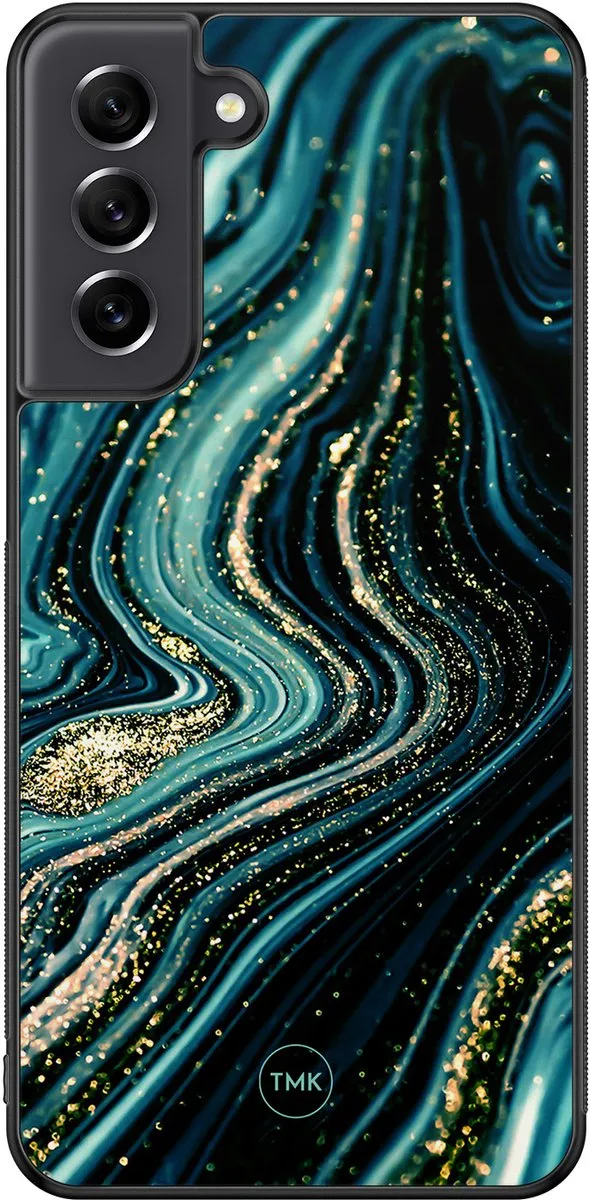 Hoesje geschikt voor Samsung Galaxy S21 FE - Blue marble waves - Blauw - TPU case - Marmer - Hardcase zwart telefoonhoesje