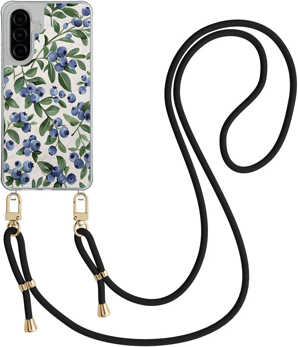 Casevibes A56 Telefoonhoesje Crossbody Blauw - Blueberries Print - Incl. Zwart Koord