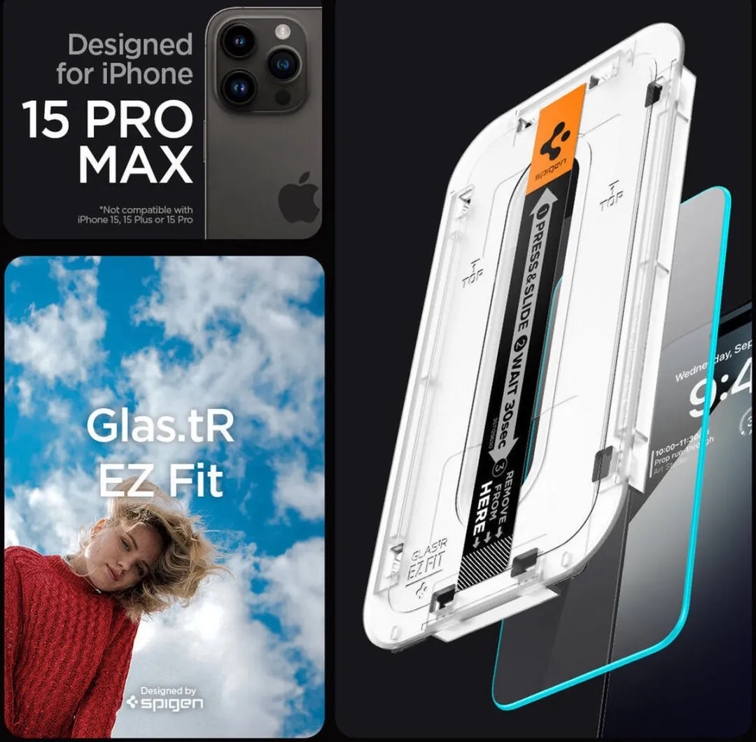 Spigen EZ Fit GLAS.tR iPhone 15 Pro Max Schermbeschermer - 9H - Transparant