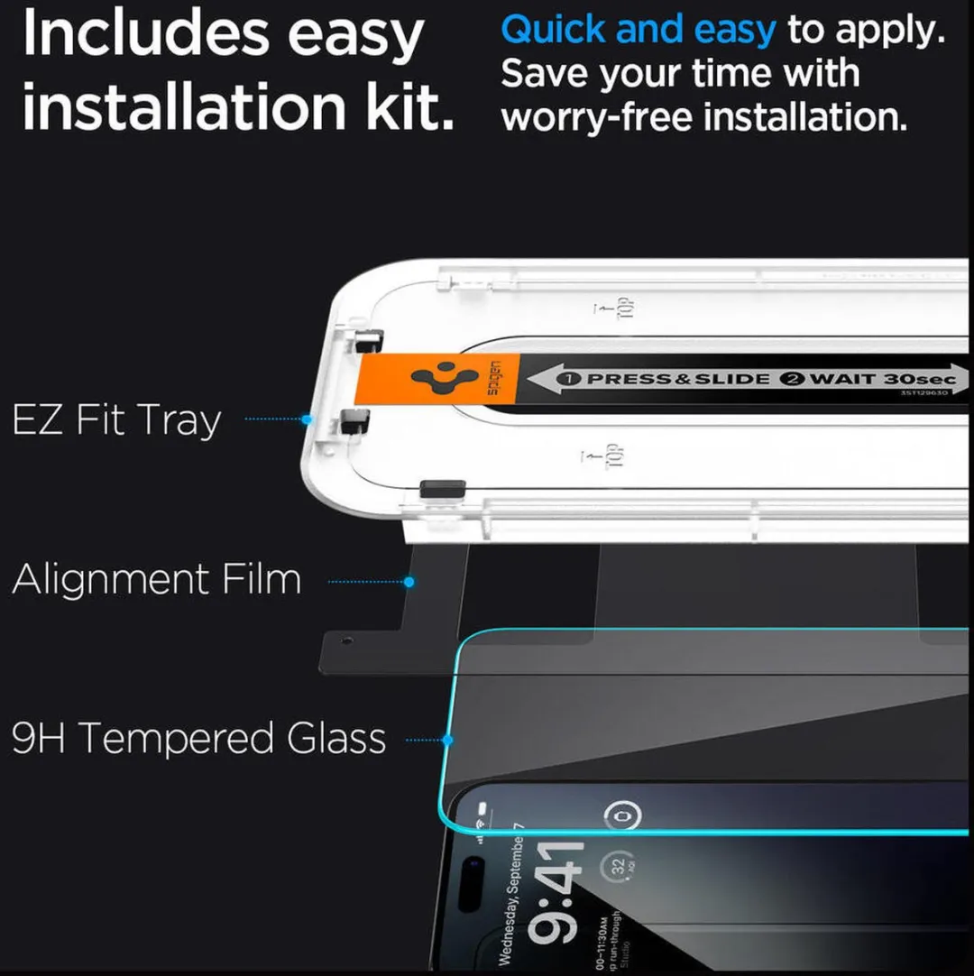 Spigen EZ Fit GLAS.tR iPhone 15 Pro Max Schermbeschermer - 9H - Transparant - afbeelding 6 van 6