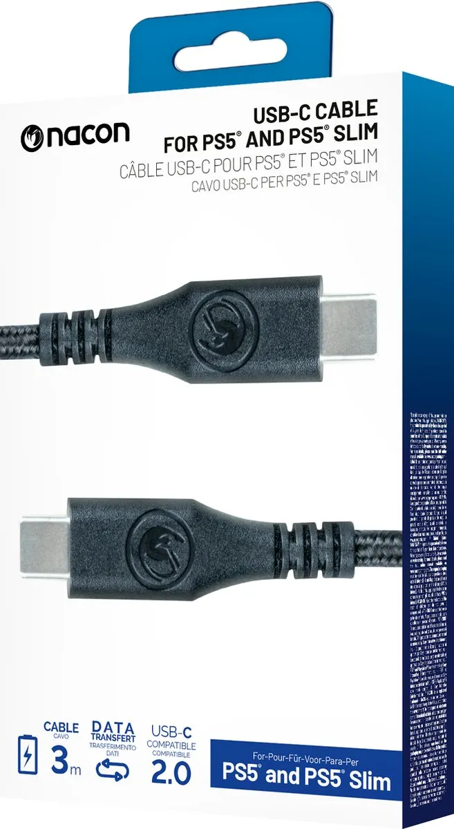 Nacon PS5 Slim Oplaad- en Data Kabel USB-C 3M