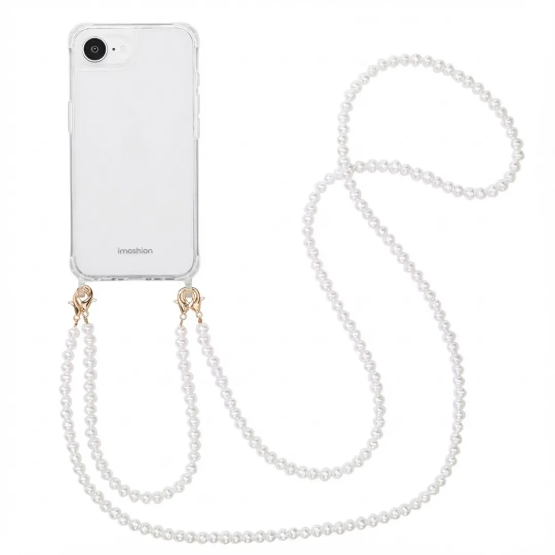 Imoshion Hoesje iPhone 16e Backcover met Koord & Armband - Parels 2.0 - Transparant