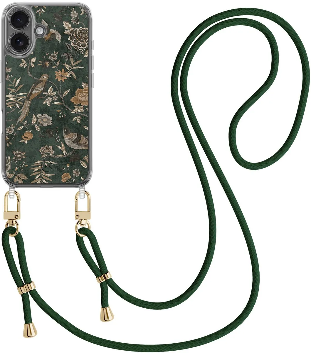 Casevibes iPhone 16 Telefoonhoesje - Khaki Golden Flowers - Groen