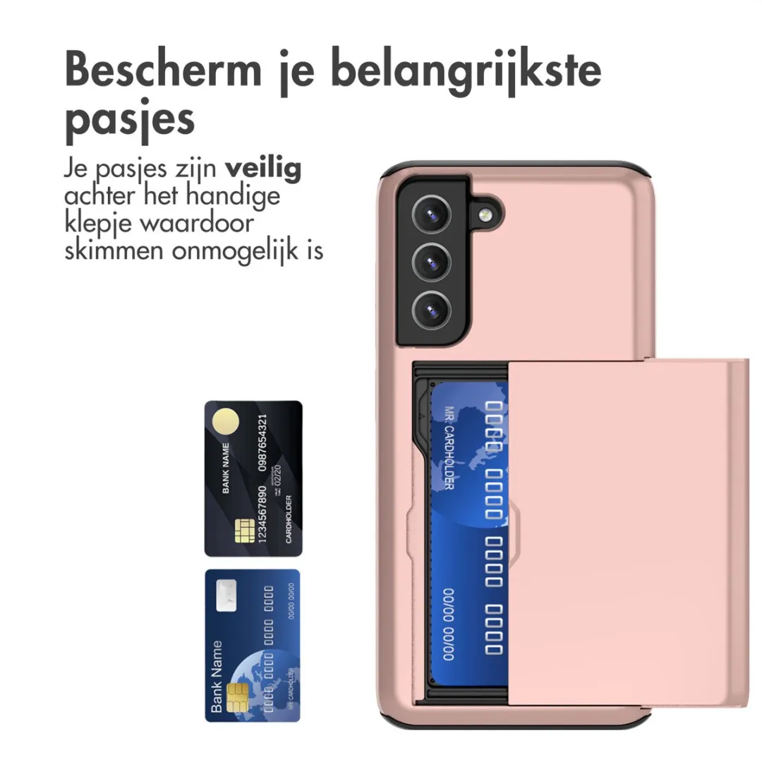 imosHion Hoesje Samsung Galaxy S21 FE - Rosé Goud - 2 Pasjes