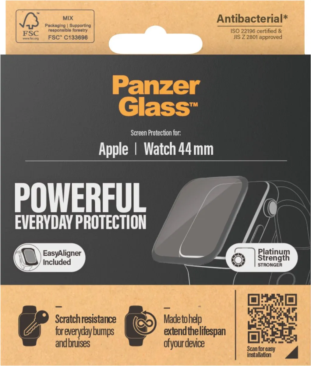 PanzerGlass Apple Watch 44mm Screenprotector - Zwart