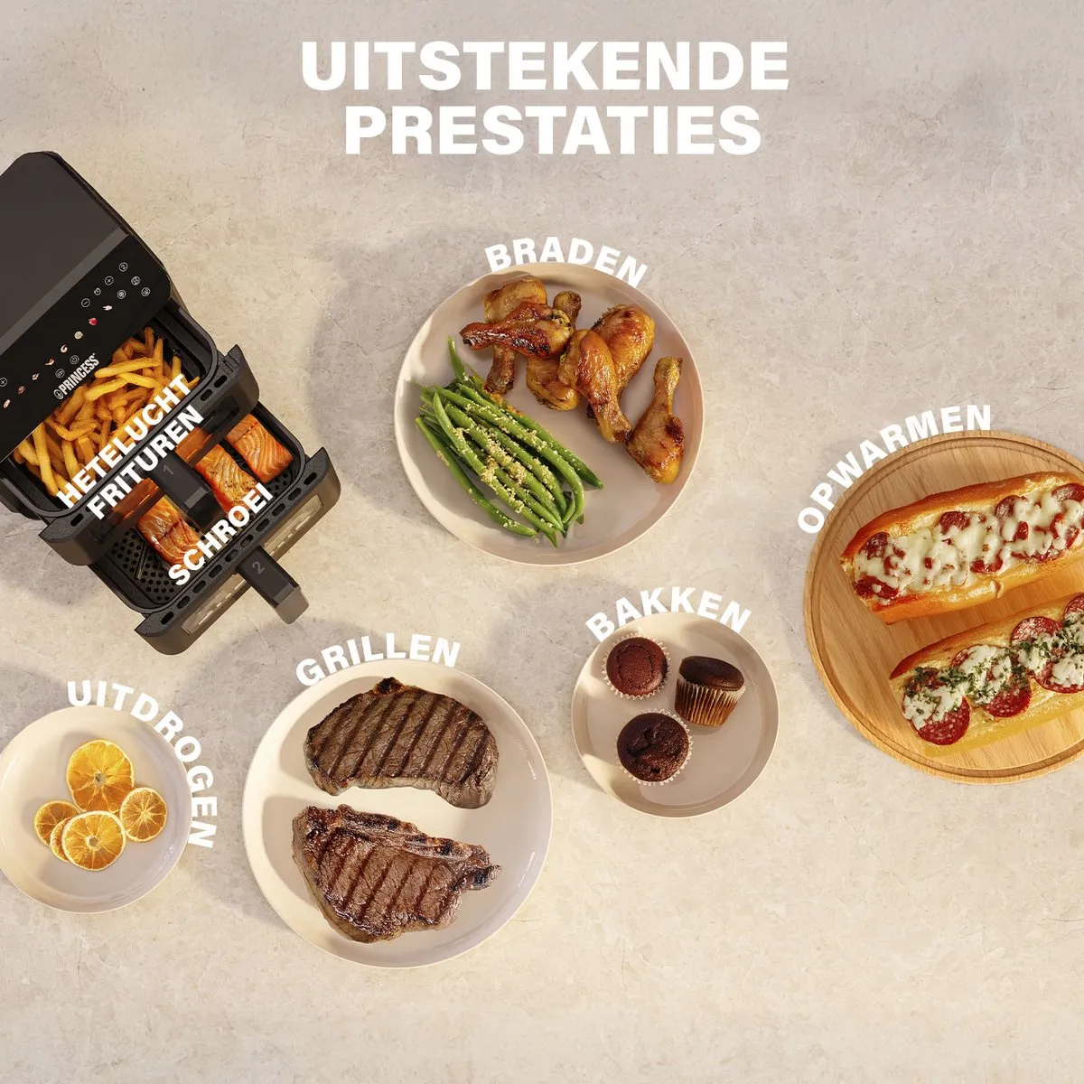 Princess Stack Airfryer 11,2L 3000W - 2 Lades - 11 Programma's - Zwart