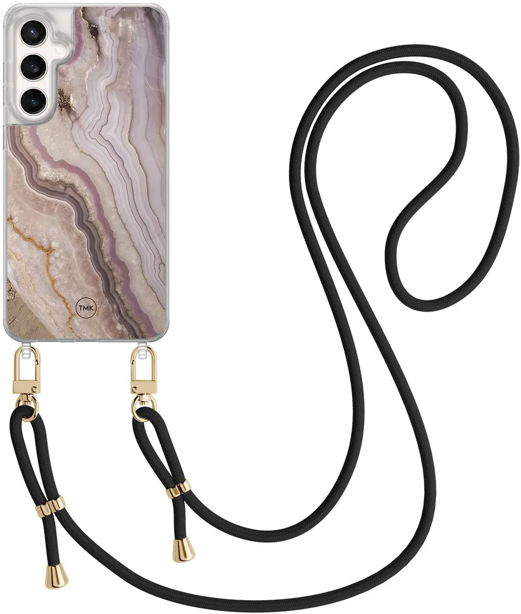 Casevibes S24 FE Telefoonhoesje - Blush Marble - Crossbody - Met koord
