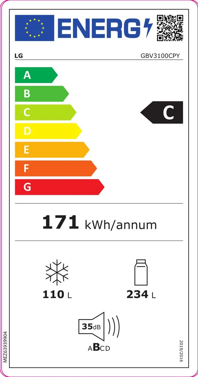 LG GBV3100CPY.APYQEUR Koelvriescombinatie - 344L - Zilver