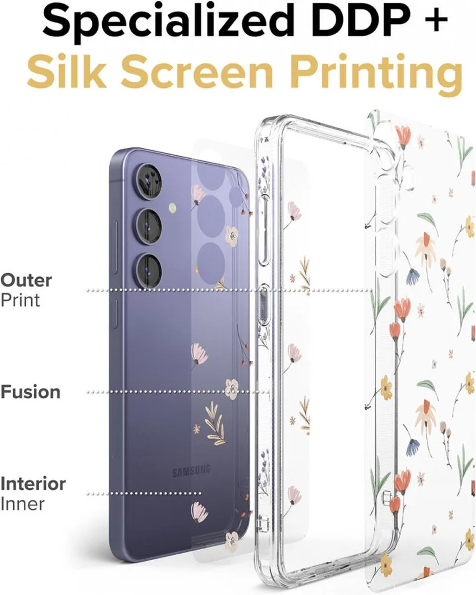 Ringke Fusion Design Hoesje Samsung Galaxy S24 Plus - Antikrascoating - Transparant Flowers