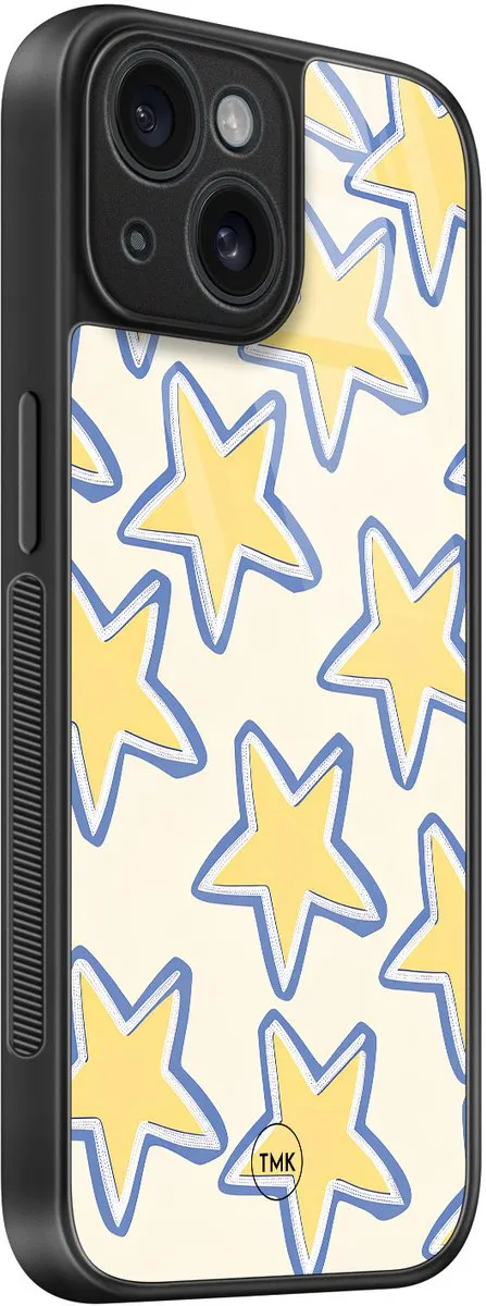 Casevibes iPhone 15 Hoesje Retro Stars Blauw/Geel - TPU Glossy