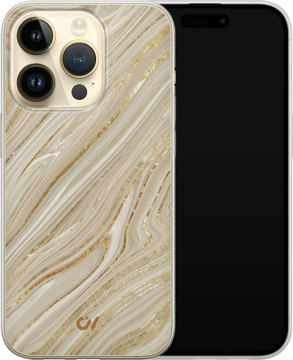 Casevibes Hoesje iPhone 14 Pro Golden Marble - A/14P/UV/024