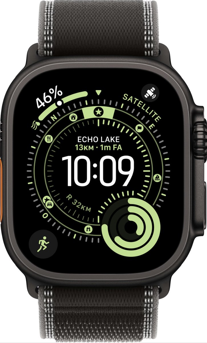 Apple Watch Ultra 3 - Wifi + 5G - 49mm - Black Titanium Case with Black/Charcoal Trail Loop - M/L
